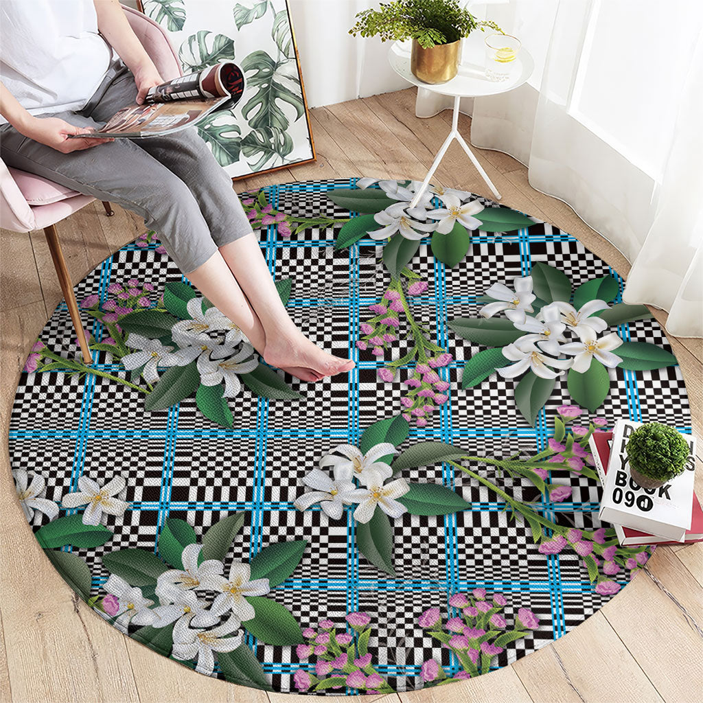 Blue Binakol Motifs With Jasminum Sambac Round Carpet Mabuhay Philippines Festival DT05 - Polynesian Pride