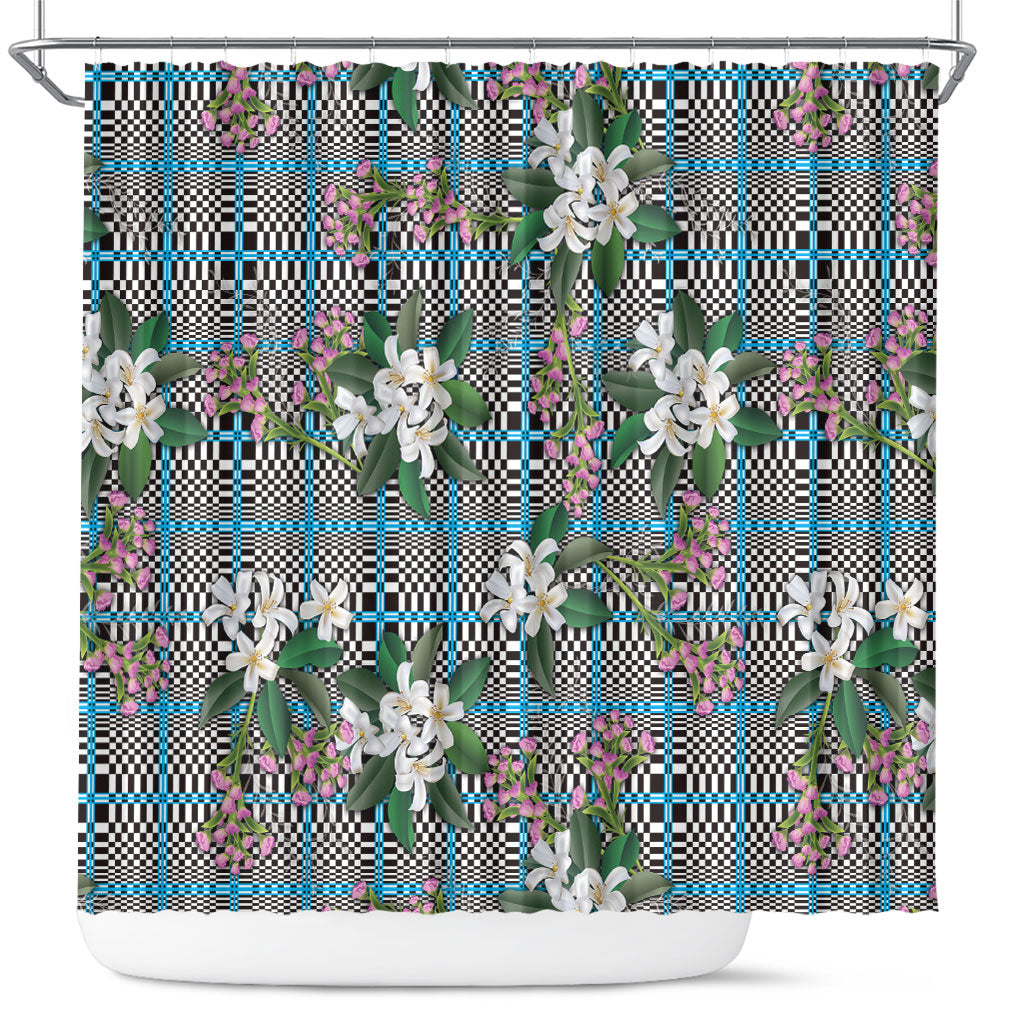 Blue Binakol Motifs With Jasminum Sambac Shower Curtain Mabuhay Philippines Festival DT05 Blue - Polynesian Pride
