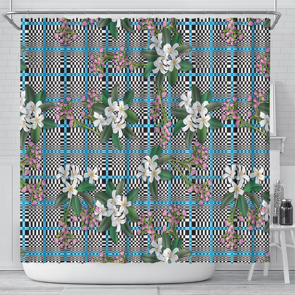 Blue Binakol Motifs With Jasminum Sambac Shower Curtain Mabuhay Philippines Festival DT05 - Polynesian Pride