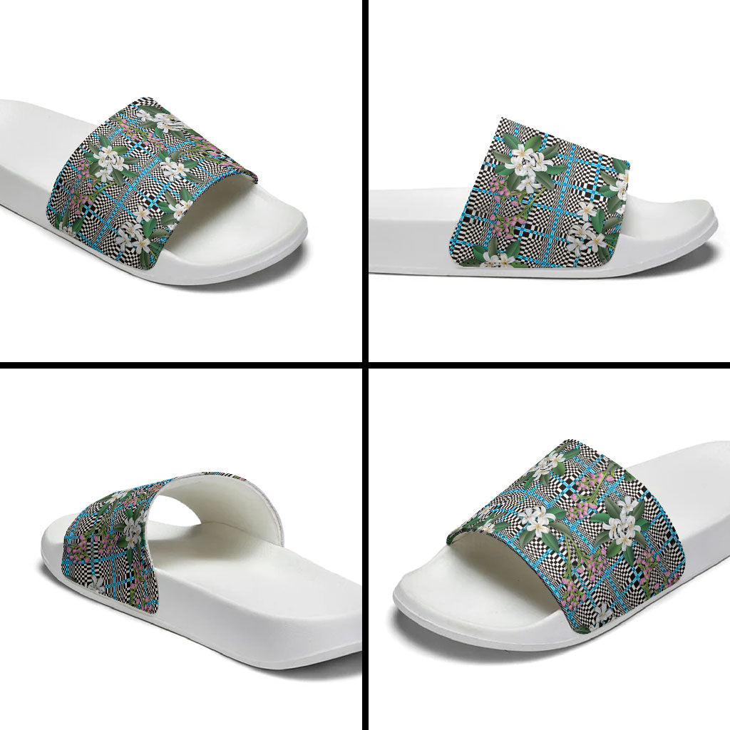 Blue Binakol Motifs With Jasminum Sambac Slide Sandals Mabuhay Philippines Festival DT05 - Polynesian Pride