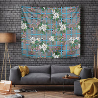 Blue Binakol Motifs With Jasminum Sambac Tapestry Mabuhay Philippines Festival DT05 Blue - Polynesian Pride