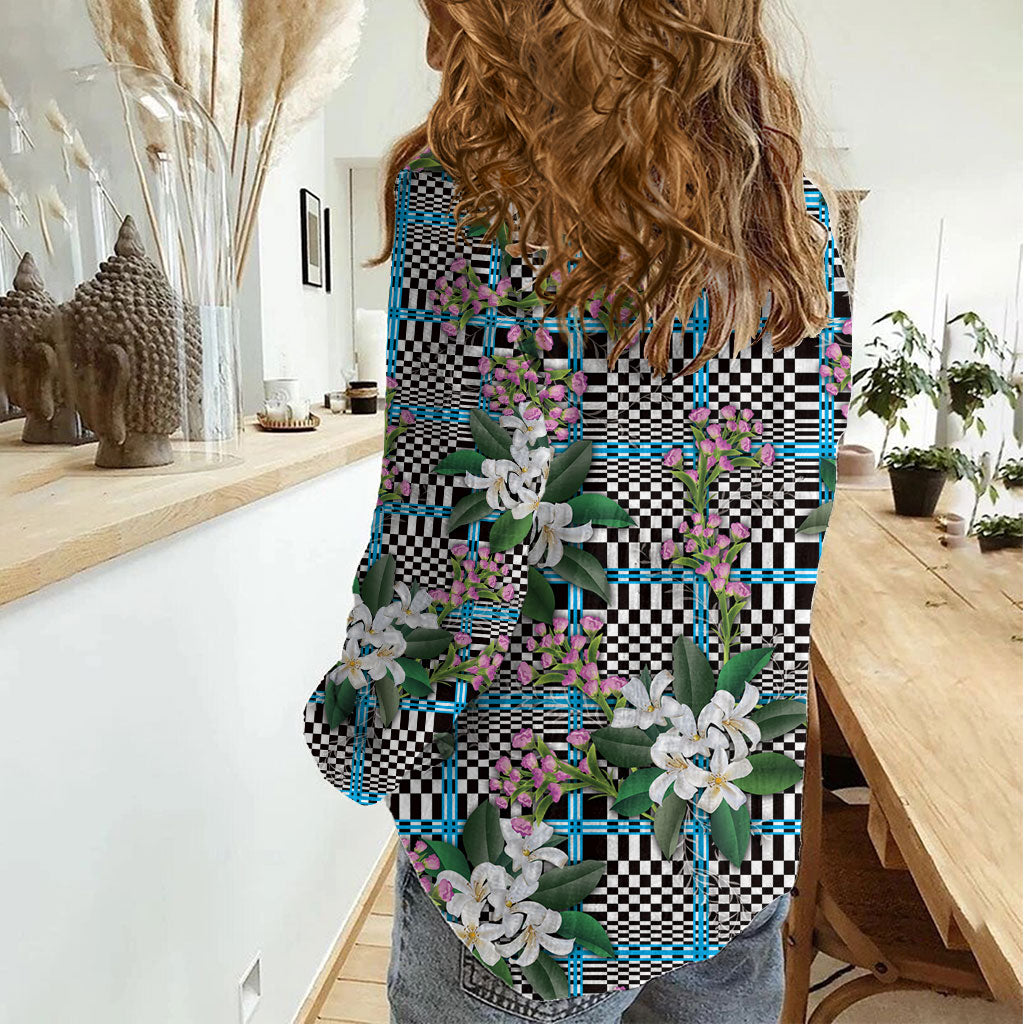 Blue Binakol Motifs With Jasminum Sambac Women Casual Shirt Mabuhay Philippines Festival DT05 - Polynesian Pride