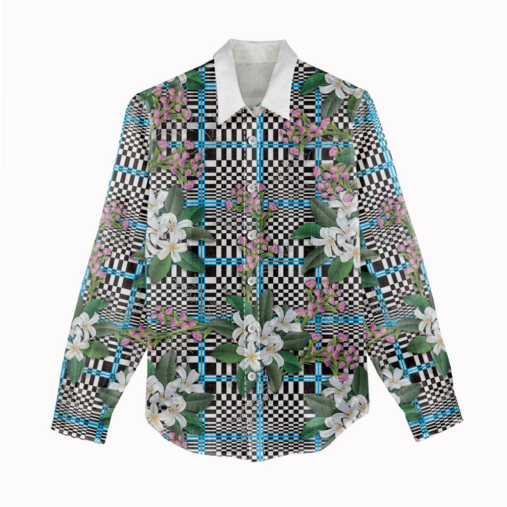 Blue Binakol Motifs With Jasminum Sambac Women Casual Shirt Mabuhay Philippines Festival DT05 - Polynesian Pride
