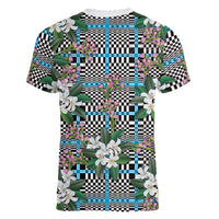 Blue Binakol Motifs With Jasminum Sambac Women V-Neck T-Shirt Mabuhay Philippines Festival DT05 - Polynesian Pride