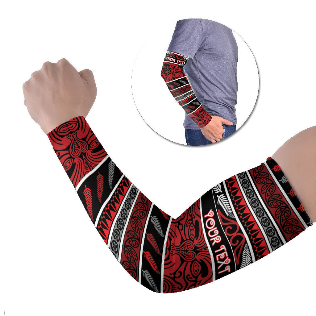 Personalised Ngapuhi Aotearoa Meri Kirihimete Arm Sleeves Maori Silver Fern Koru Tribal Pattern DT05 Set of 2 Red - Polynesian Pride