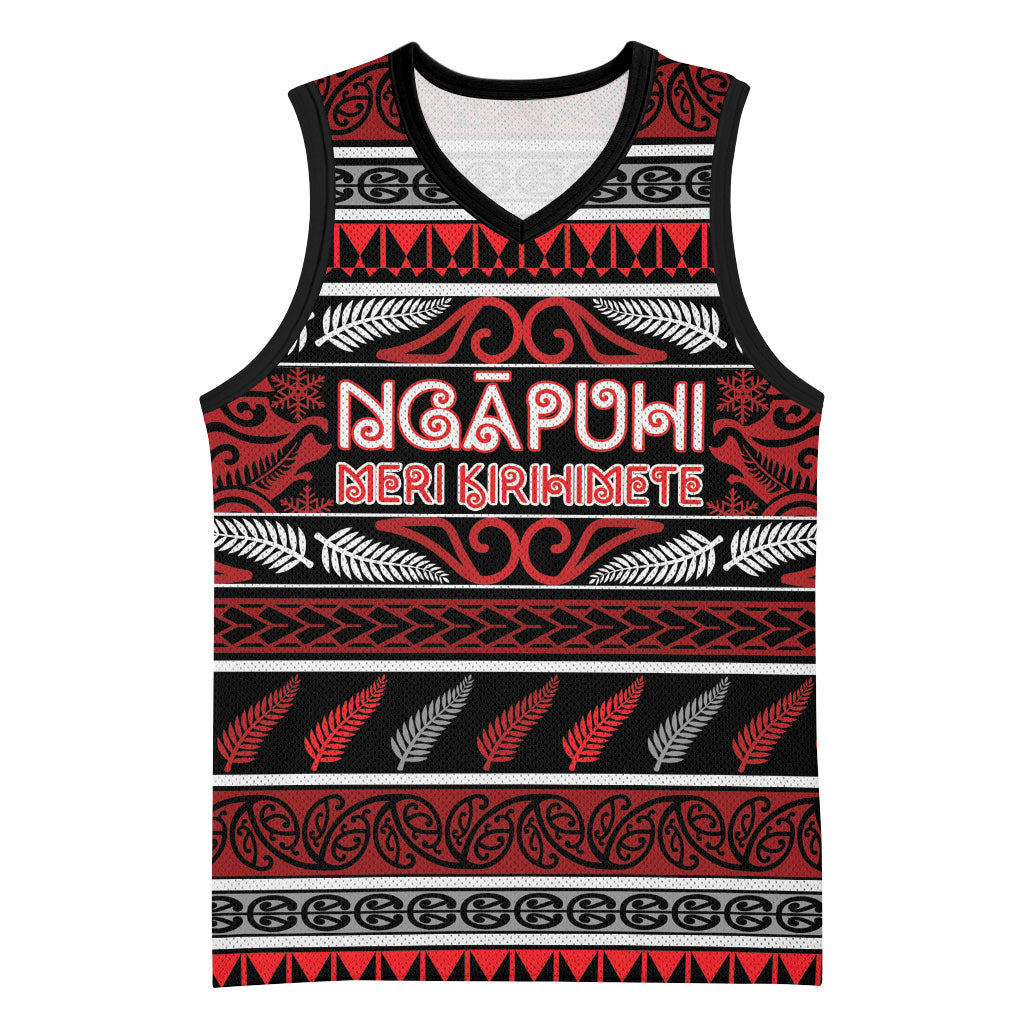 Personalised Ngapuhi Aotearoa Meri Kirihimete Basketball Jersey Maori Silver Fern Koru Tribal Pattern DT05 Unisex Red - Polynesian Pride
