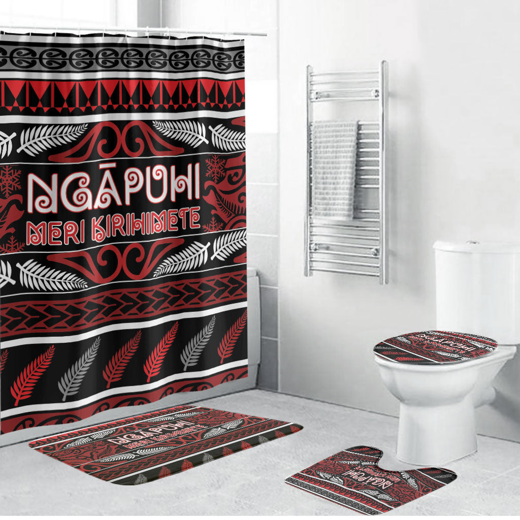 Ngapuhi Aotearoa Meri Kirihimete Bathroom Set Maori Silver Fern Koru Tribal Pattern DT05 Bathroom Set (4 pcs) Red - Polynesian Pride