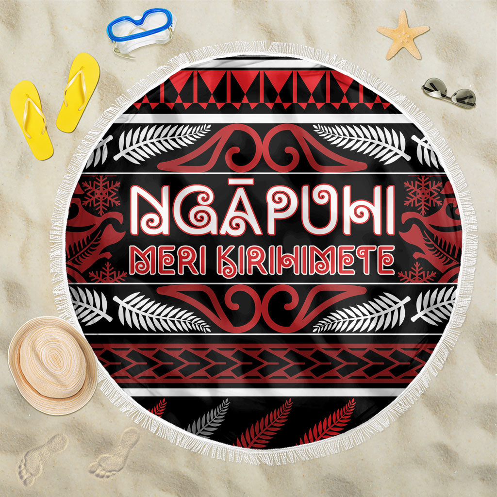 Ngapuhi Aotearoa Meri Kirihimete Beach Blanket Maori Silver Fern Koru Tribal Pattern DT05 One Size 150cm Red - Polynesian Pride