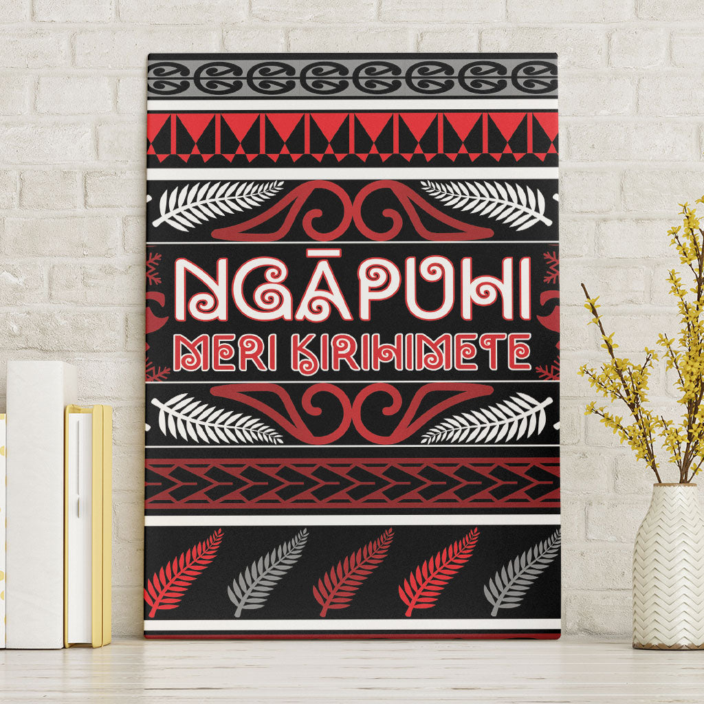 Ngapuhi Aotearoa Meri Kirihimete Canvas Wall Art Maori Silver Fern Koru Tribal Pattern DT05 Without Frame Red - Polynesian Pride
