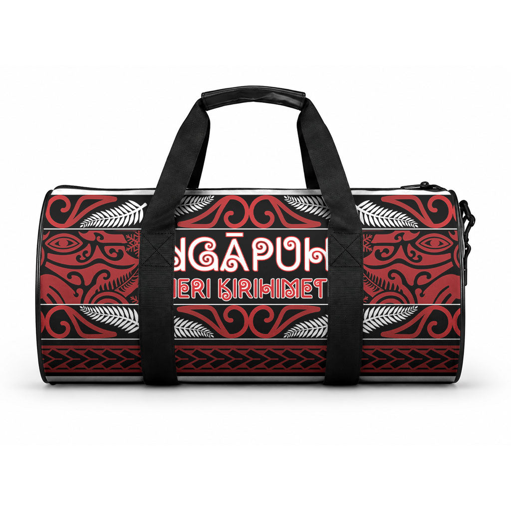 Ngapuhi Aotearoa Meri Kirihimete Duffle Bag Maori Silver Fern Koru Tribal Pattern DT05 One size Red - Polynesian Pride