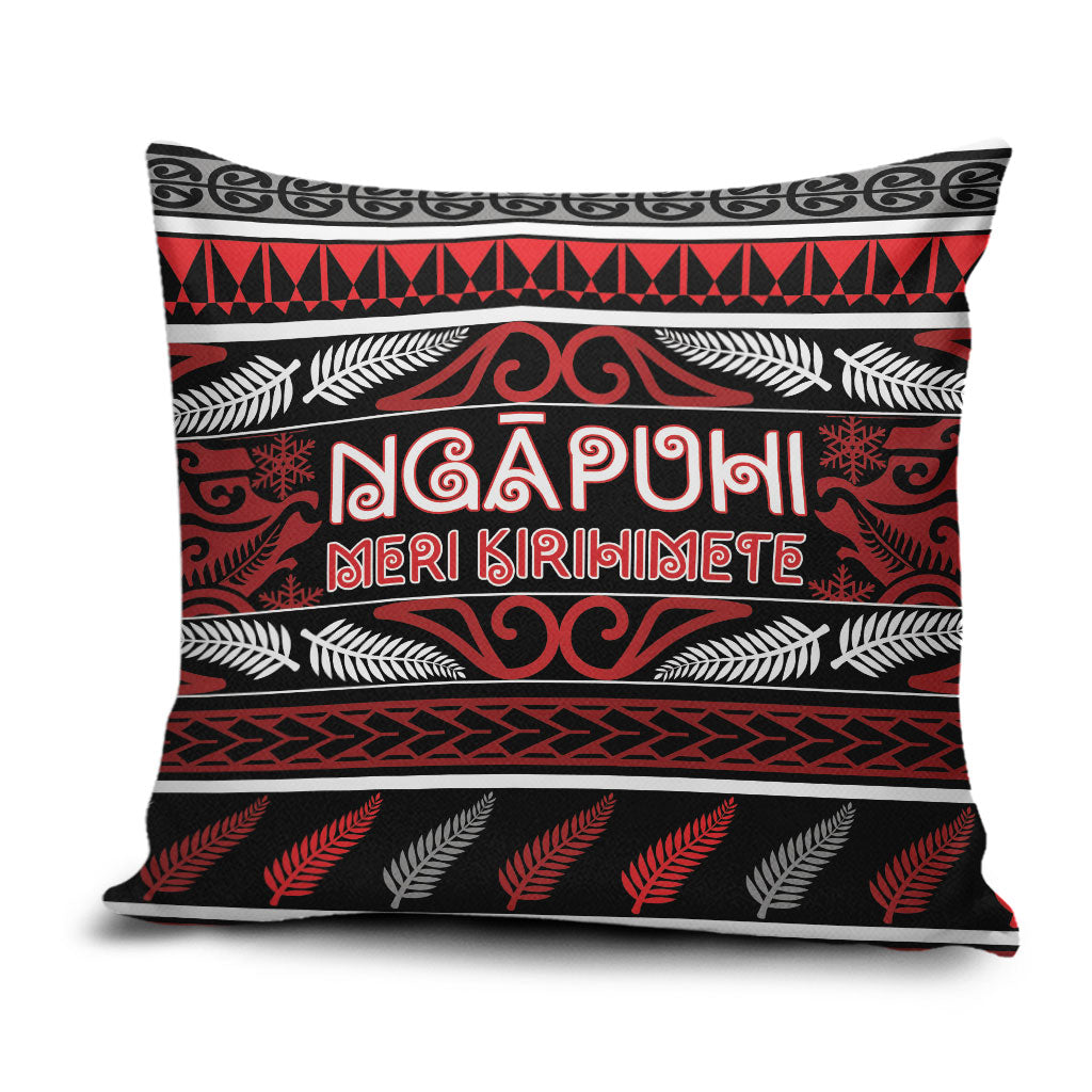 Ngapuhi Aotearoa Meri Kirihimete Pillow Cover Maori Silver Fern Koru Tribal Pattern DT05 Red - Polynesian Pride