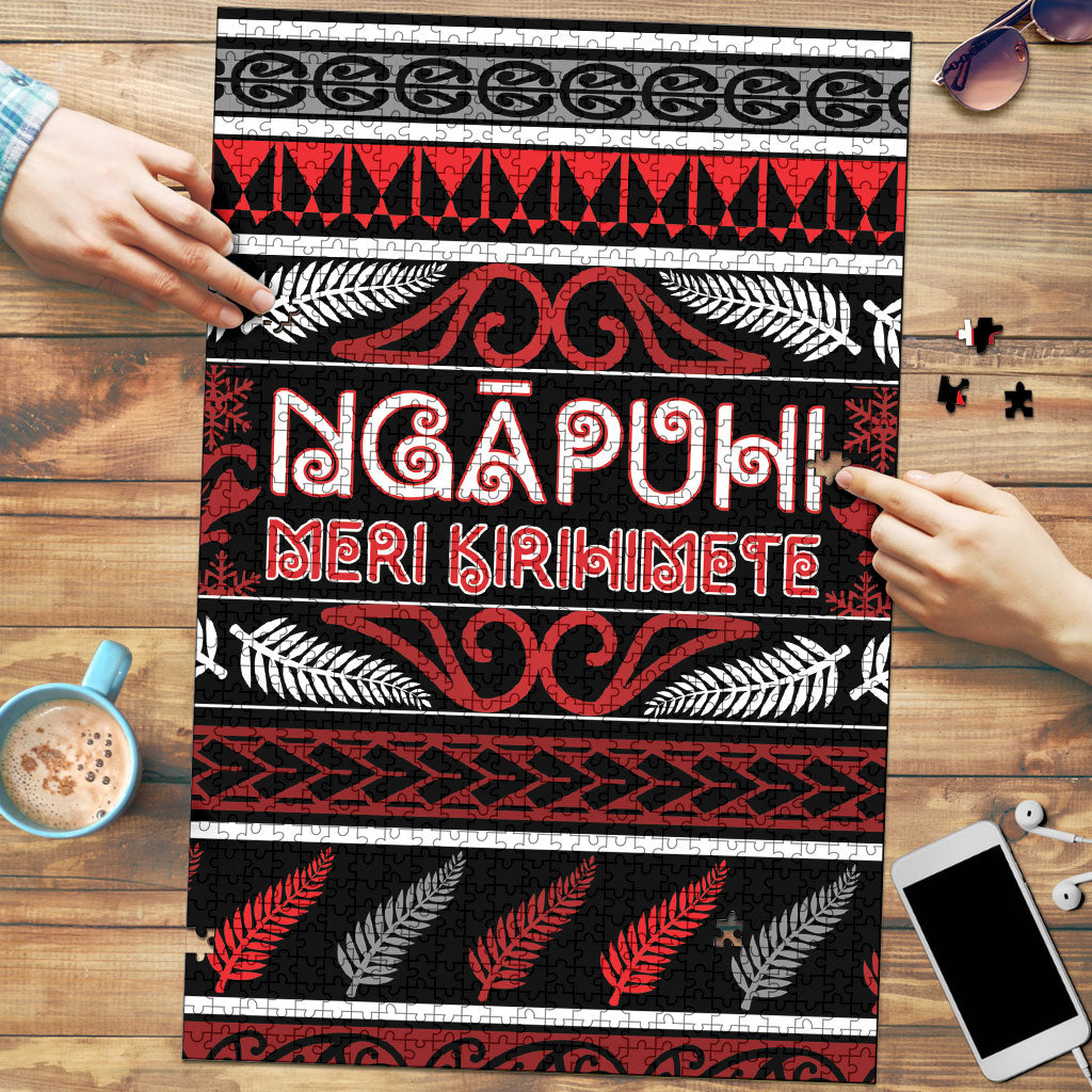 Ngapuhi Aotearoa Meri Kirihimete Puzzle Maori Silver Fern Koru Tribal Pattern DT05 Red - Polynesian Pride