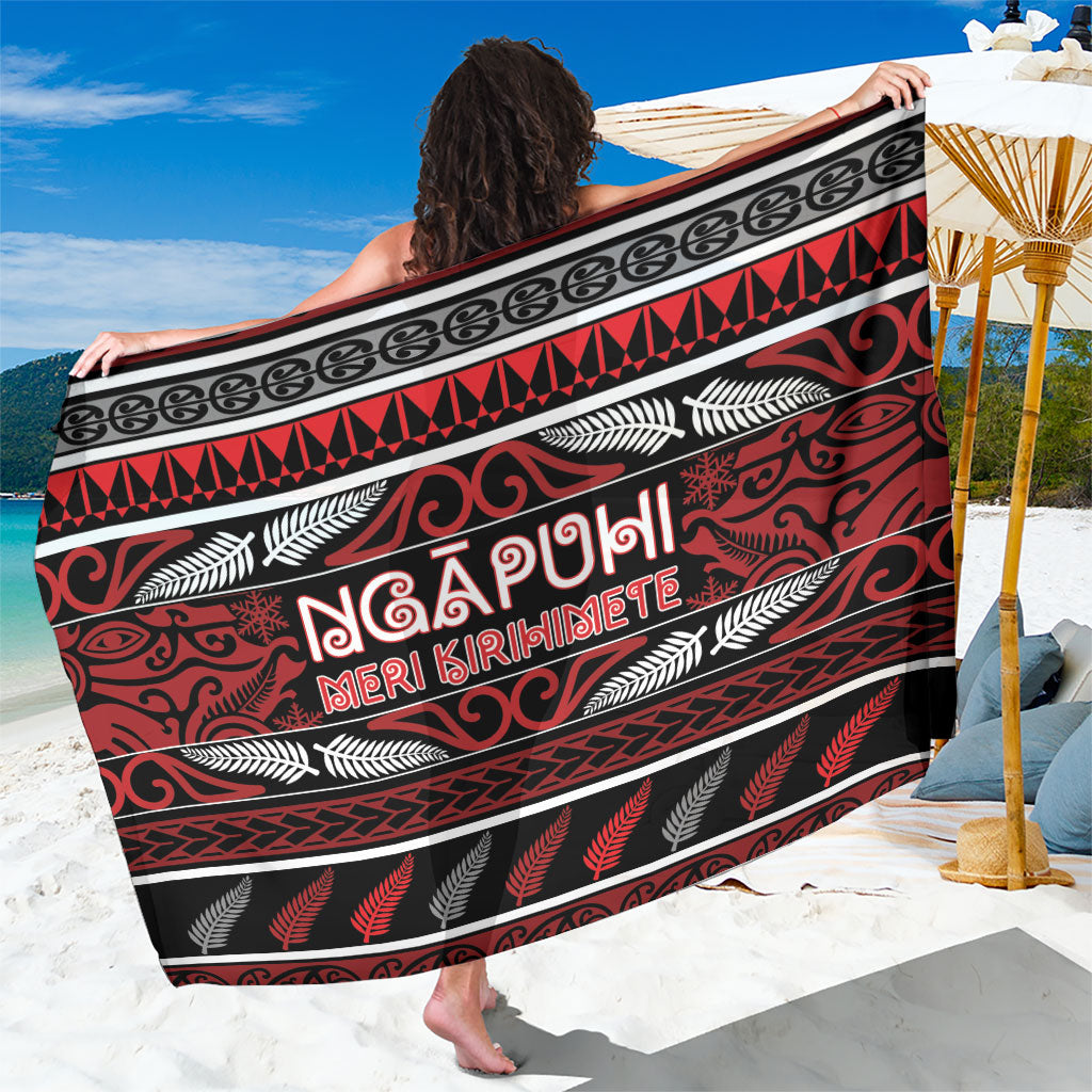 Ngapuhi Aotearoa Meri Kirihimete Sarong Maori Silver Fern Koru Tribal Pattern DT05 One Size 44 x 66 inches Red - Polynesian Pride