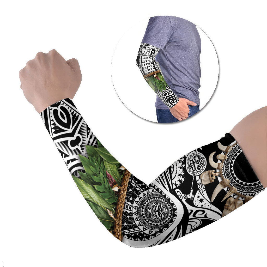 Polynesia Maui Black Tattoo Inspired Arm Sleeves Tropical Leaf Skirt Costume DT05 Set of 2 Black - Polynesian Pride