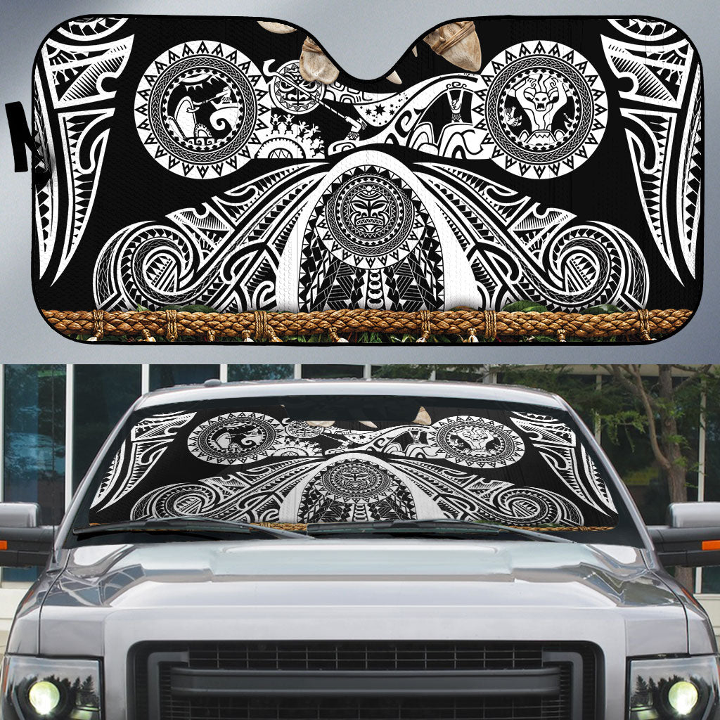 Polynesia Maui Black Tattoo Inspired Auto Sun Shade Tropical Leaf Skirt Costume DT05 Black - Polynesian Pride