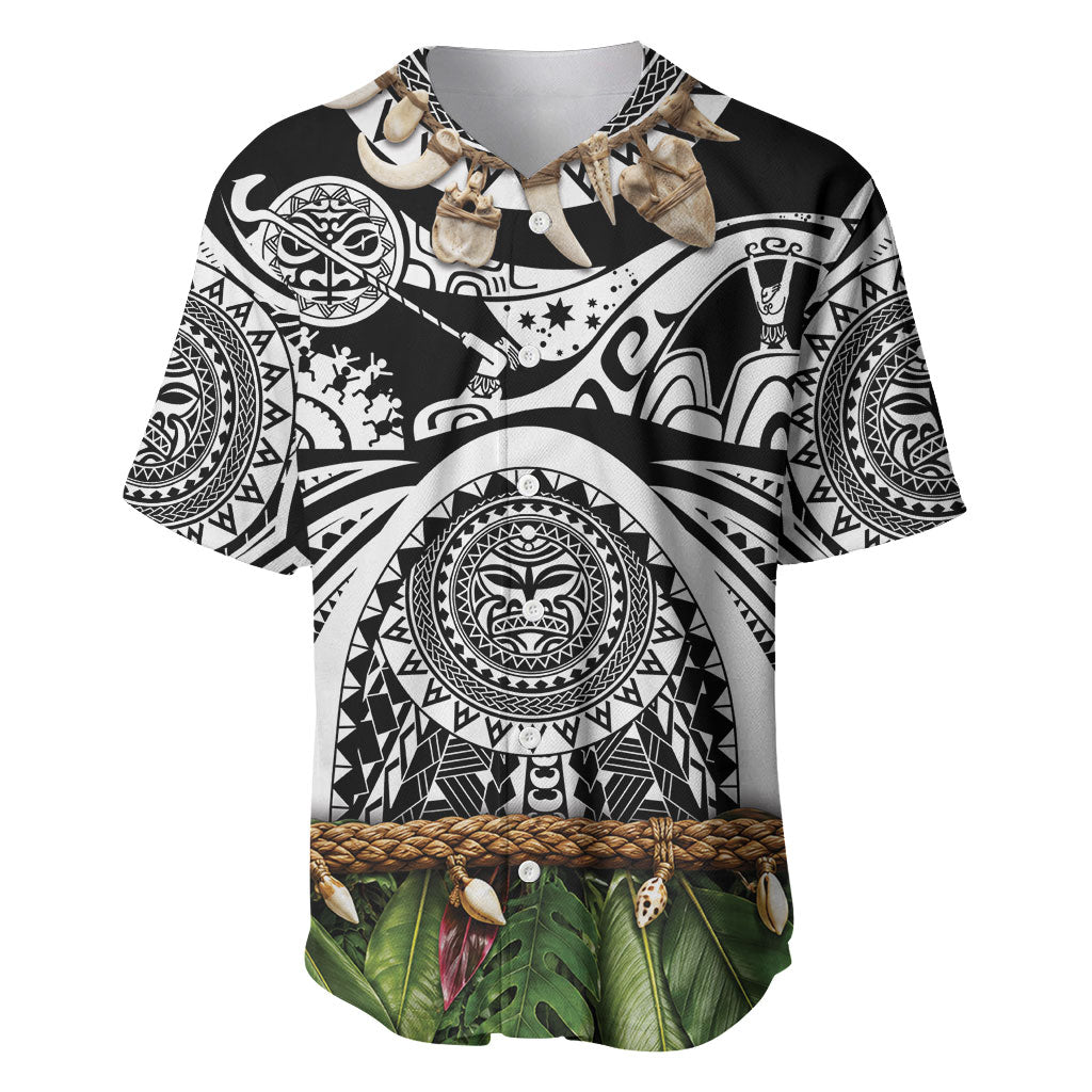 Polynesia Maui Black Tattoo Inspired Baseball Jersey Tropical Leaf Skirt Costume DT05 Black - Polynesian Pride