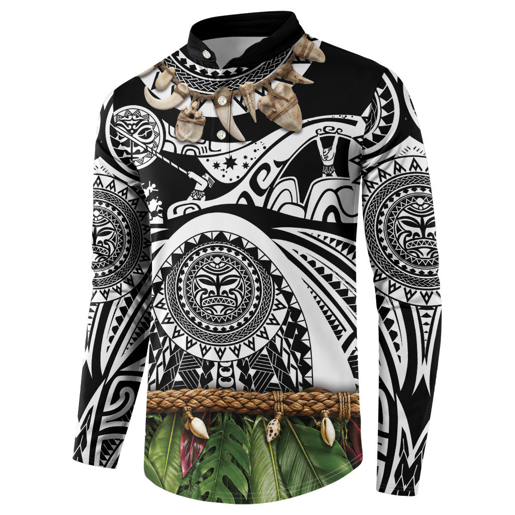 Polynesia Maui Black Tattoo Inspired Button Sweatshirt Tropical Leaf Skirt Costume DT05 - Polynesian Pride