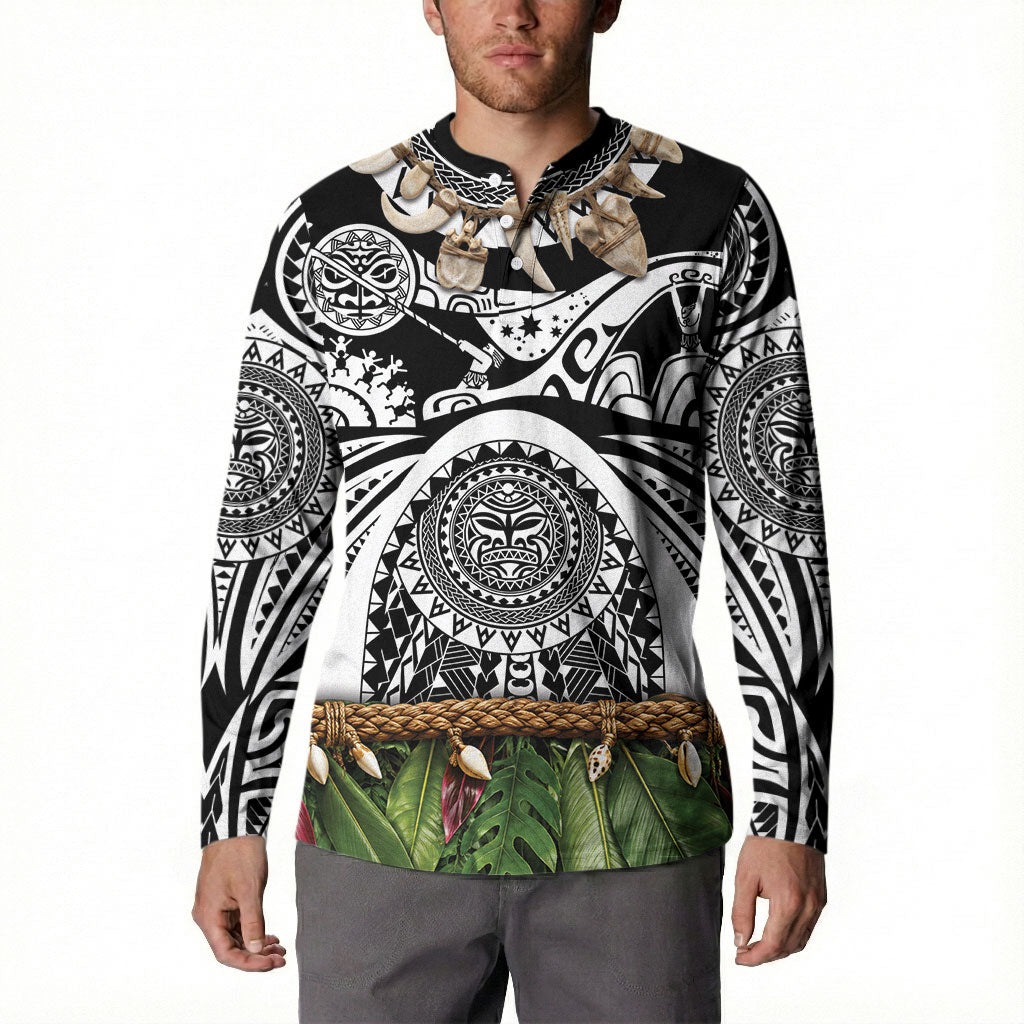 Polynesia Maui Black Tattoo Inspired Button Sweatshirt Tropical Leaf Skirt Costume DT05 - Polynesian Pride