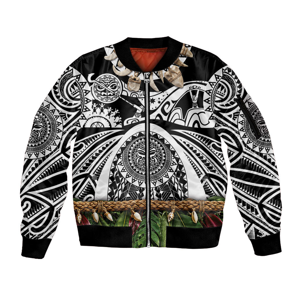 Polynesia Maui Black Tattoo Inspired Sleeve Zip Bomber Jacket Tropical Leaf Skirt Costume DT05 Unisex Black - Polynesian Pride