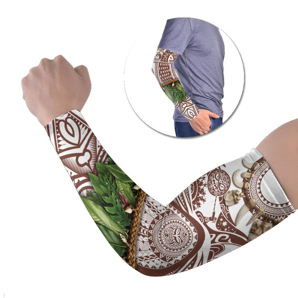 Polynesia Maui Umber Tattoo Inspired Arm Sleeves Tropical Leaf Skirt Costume DT05 Set of 2 Brown - Polynesian Pride