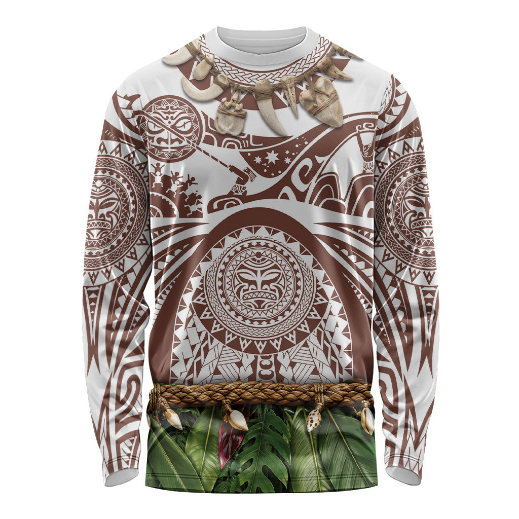 Polynesia Maui Umber Tattoo Inspired Long Sleeve Shirt Tropical Leaf Skirt Costume DT05 Unisex Brown - Polynesian Pride