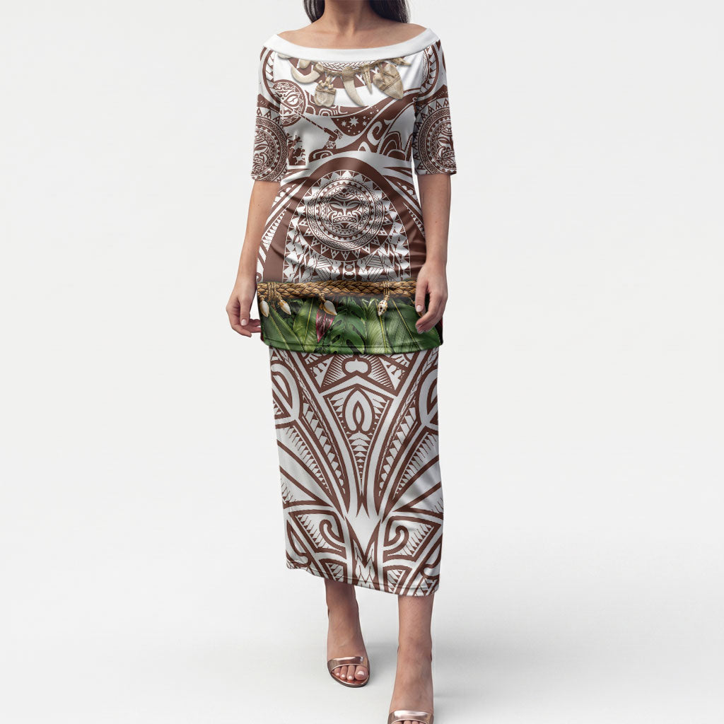 Polynesia Maui Umber Tattoo Inspired Puletasi Tropical Leaf Skirt Costume DT05 Long Dress Brown - Polynesian Pride