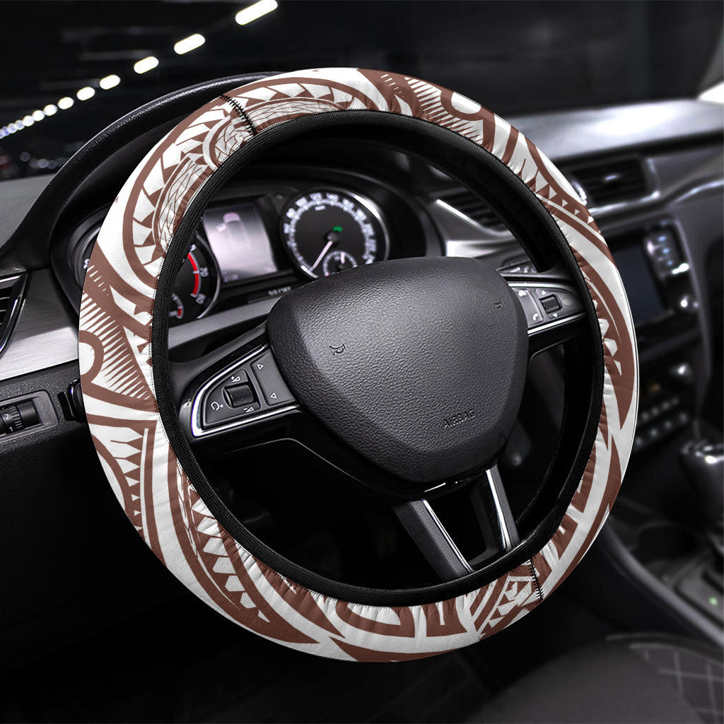 Polynesia Maui Umber Tattoo Inspired Steering Wheel Cover Tropical Leaf Skirt Costume DT05 Universal Fit Brown - Polynesian Pride