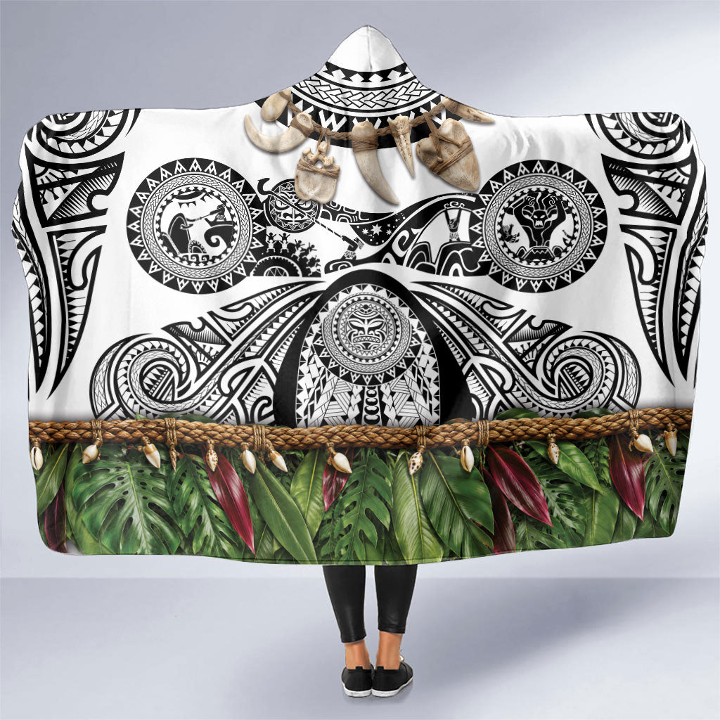 Polynesia Maui White Tattoo Inspired Hooded Blanket Tropical Leaf Skirt Costume DT05 One Size White - Polynesian Pride
