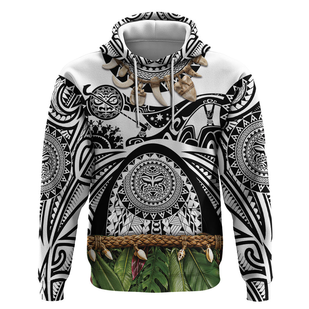 Polynesia Maui White Tattoo Inspired Hoodie Tropical Leaf Skirt Costume DT05 Pullover Hoodie White - Polynesian Pride
