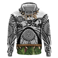 Polynesia Maui White Tattoo Inspired Hoodie Tropical Leaf Skirt Costume DT05 Pullover Hoodie White - Polynesian Pride