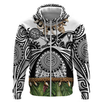 Polynesia Maui White Tattoo Inspired Hoodie Tropical Leaf Skirt Costume DT05 Zip Hoodie White - Polynesian Pride