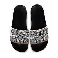 Polynesia Maui White Tattoo Inspired Slide Sandals Tropical Leaf Skirt Costume DT05 White - Polynesian Pride