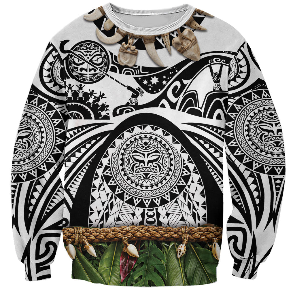 Polynesia Maui White Tattoo Inspired Sweatshirt Tropical Leaf Skirt Costume DT05 Unisex White - Polynesian Pride
