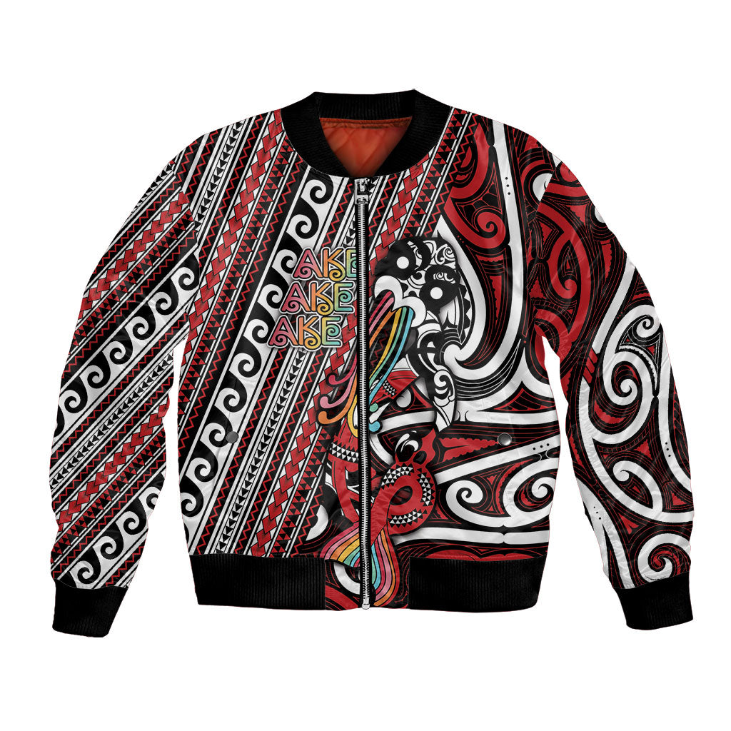 Personalised Maori Language Week Bomber Jacket Ake Ake Ake Tribal Patterns DT05 Unisex Red - Polynesian Pride