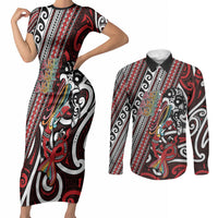 Personalised Maori Language Week Couples Matching Short Sleeve Bodycon Dress and Long Sleeve Button Shirt Ake Ake Ake Tribal Patterns