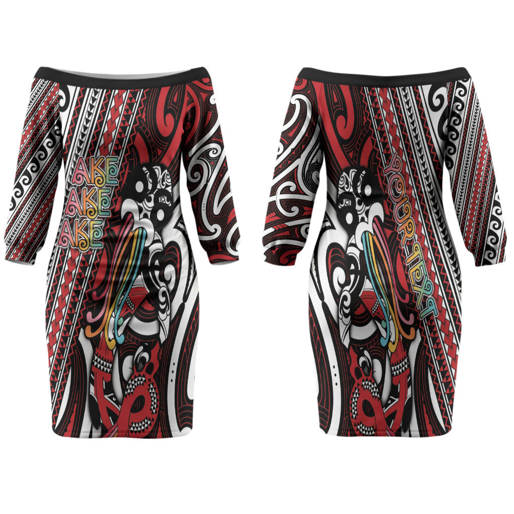 Personalised Maori Language Week Family Matching Off The Shoulder Long Sleeve Dress and Hawaiian Shirt Ake Ake Ake Tribal Patterns