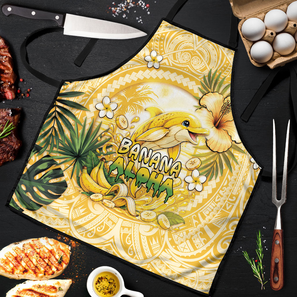 Hawaii Banana Dolphin Apron Cute Cosplay Naiʻa Fish Tribal Patterns DT05 Yellow - Polynesian Pride