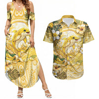 Hawaii Banana Dolphin Couples Matching Summer Maxi Dress and Hawaiian Shirt Cute Cosplay Naiʻa Fish Tribal Patterns DT05 Yellow - Polynesian Pride