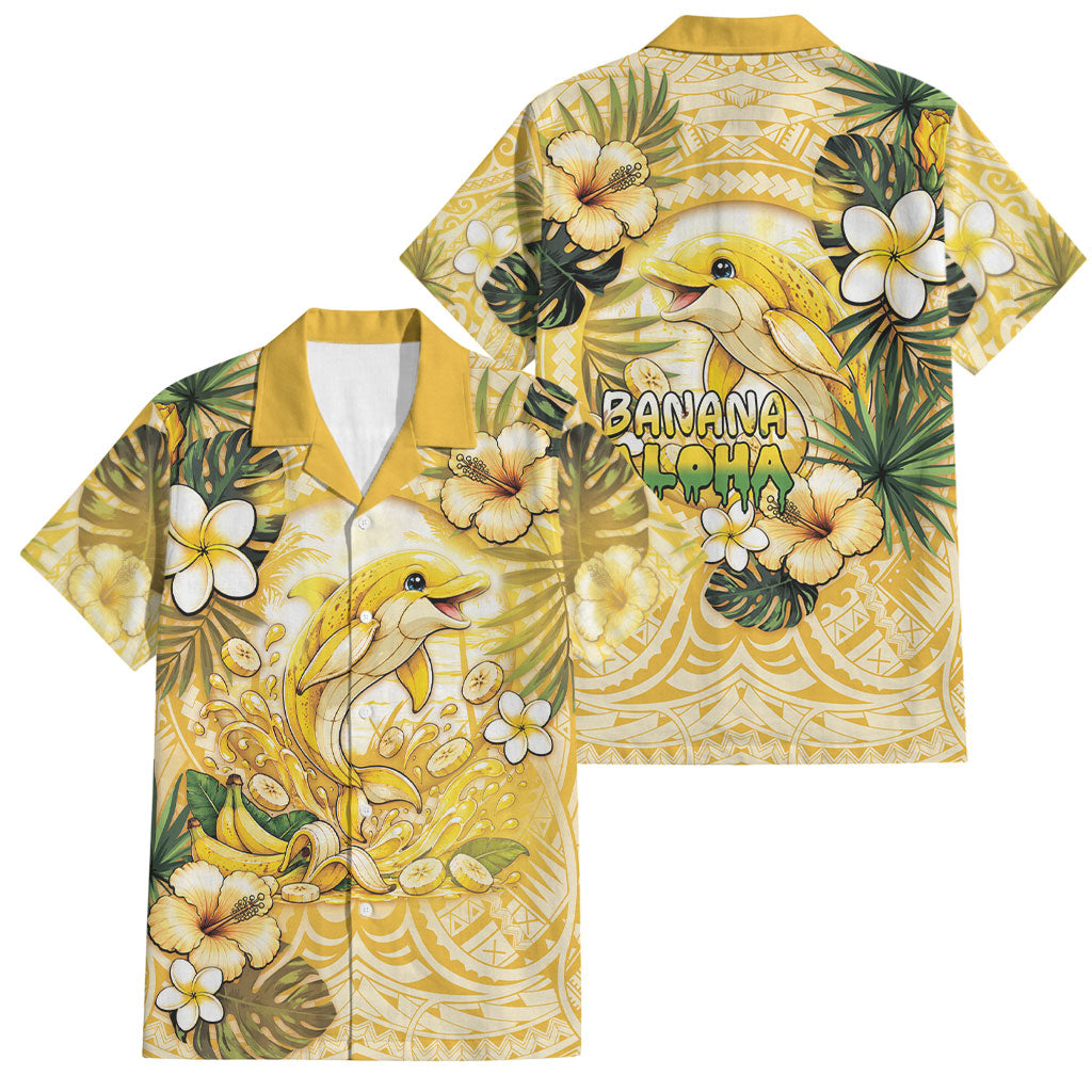 Hawaii Banana Dolphin Family Matching Mermaid Dress and Hawaiian Shirt Cute Cosplay Naiʻa Fish Tribal Patterns DT05 Dad's Shirt - Short Sleeve Yellow - Polynesian Pride