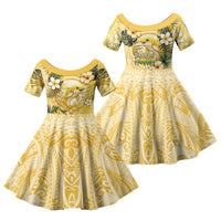 Hawaii Banana Dolphin Family Matching Puletasi and Hawaiian Shirt Cute Cosplay Naiʻa Fish Tribal Patterns DT05 Daughter's Dress Yellow - Polynesian Pride
