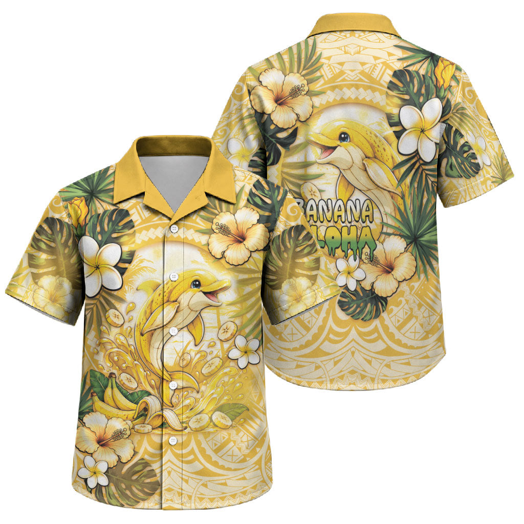 Hawaii Banana Dolphin Family Matching Puletasi and Hawaiian Shirt Cute Cosplay Naiʻa Fish Tribal Patterns DT05 Son's Shirt Yellow - Polynesian Pride