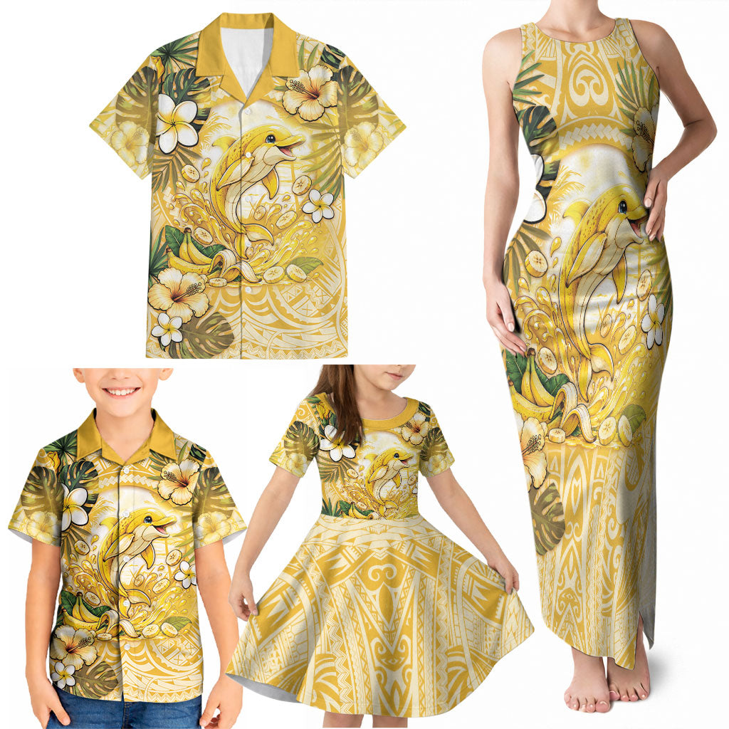 Hawaii Banana Dolphin Family Matching Tank Maxi Dress and Hawaiian Shirt Cute Cosplay Naiʻa Fish Tribal Patterns DT05 - Polynesian Pride