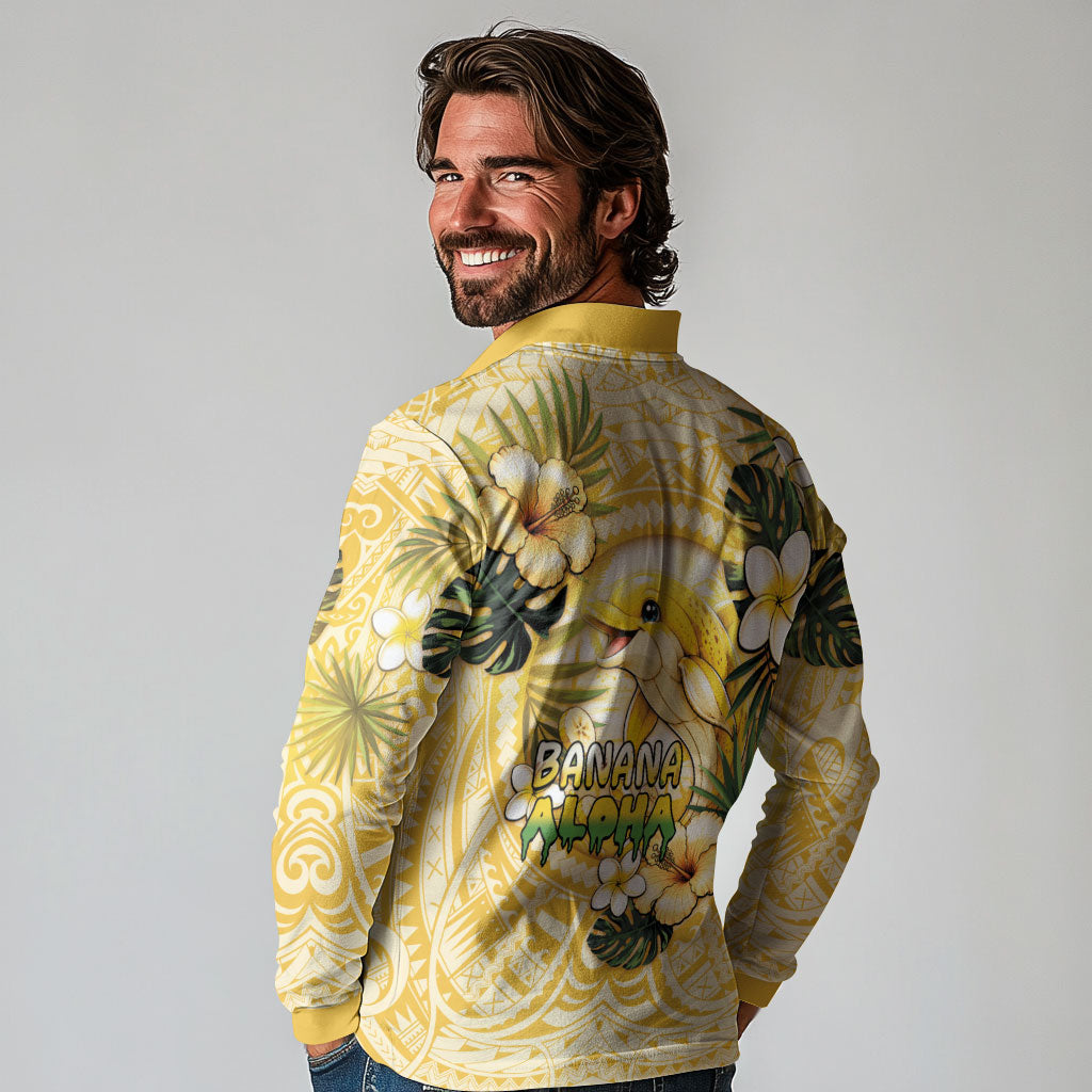Hawaii Banana Dolphin Long Sleeve Polo Shirt Cute Cosplay Naiʻa Fish Tribal Patterns DT05 - Polynesian Pride