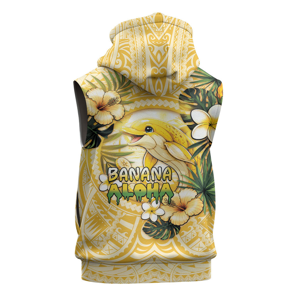 Hawaii Banana Dolphin Sleeveless Zip Hoodie Cute Cosplay Naiʻa Fish Tribal Patterns DT05 - Polynesian Pride