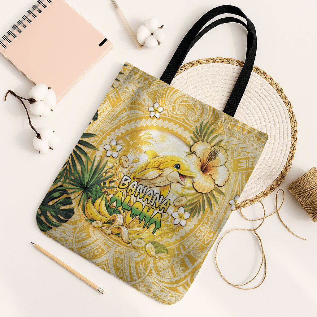 Hawaii Banana Dolphin Tote Bag Cute Cosplay Naiʻa Fish Tribal Patterns DT05 Black Strap One Size Yellow - Polynesian Pride
