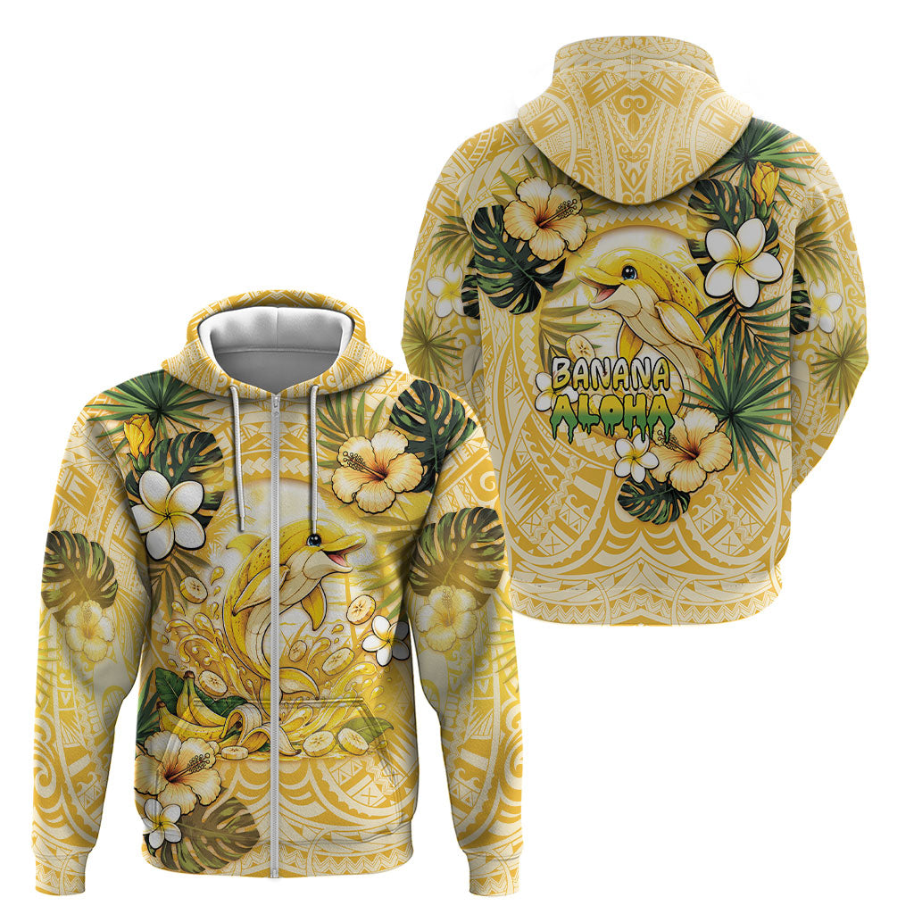 Hawaii Banana Dolphin Zip Hoodie Cute Cosplay Naiʻa Fish Tribal Patterns DT05 - Polynesian Pride