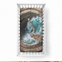 3D Illusion Surfing Skeleton Halloween Baby Bed Cover Surfboard Bones Ocean Wave Stone Well DT05 28 × 52 in Gray - Polynesian Pride