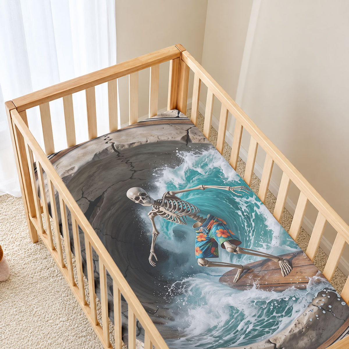 3D Illusion Surfing Skeleton Halloween Baby Bed Cover Surfboard Bones Ocean Wave Stone Well DT05 - Polynesian Pride