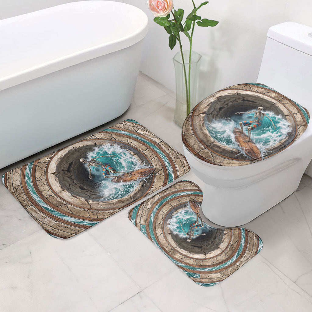 3D Illusion Surfing Skeleton Halloween Bathroom Set Surfboard Bones Ocean Wave Stone Well DT05 - Polynesian Pride