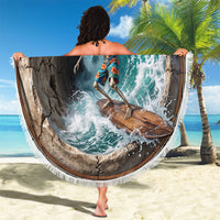 3D Illusion Surfing Skeleton Halloween Beach Blanket Surfboard Bones Ocean Wave Stone Well DT05 - Polynesian Pride
